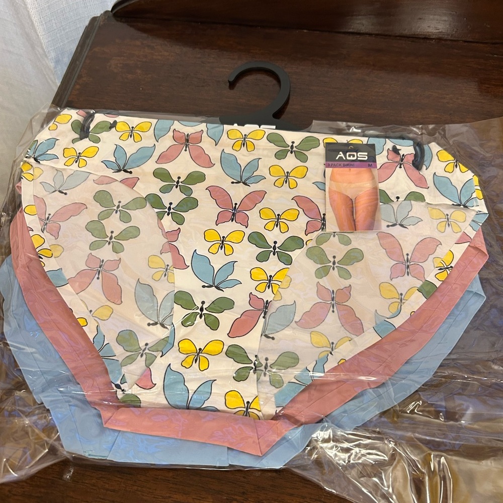 AQS Medium 3 Pack Multicolor Butterfly Print Bikini Panties Underwear NWT